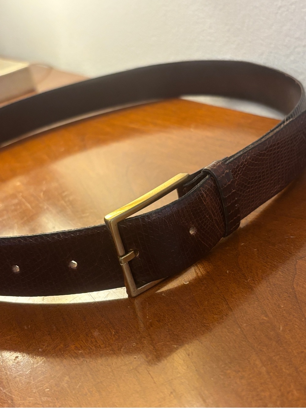 Vintage Men's Genuine Lizard Skin Belt Size 34 Dark Brown Made in Spain